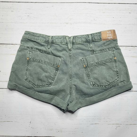 We the Free Beginner's Luck Slouch Button Fly Jean Shorts Olive Green Rolled 31 - Picture 4 of 11